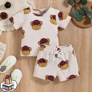 Summer 0-3T Kids Boys Sleepwear Cartoon Tops Shorts Outfits Tops+Pants Pajamas - Picture 1 of 5
