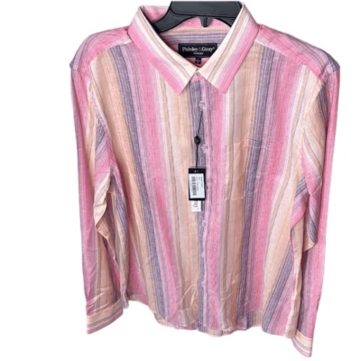 Camisa social paisley e cinza slim fit rosa/laranja rayon botão para baixo grande nova com etiquetas - Imagem 1 de 4