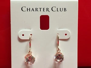 Charter Club Clear Round Crystal Rose Gold Plated Earrings 1" New CC73 - Picture 1 of 4