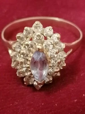 👸💖Très Rare, Bague Marquise Victorienne, Or 18 k Avec Topaze Et Zirconium.💖👸 - Photo 1/4