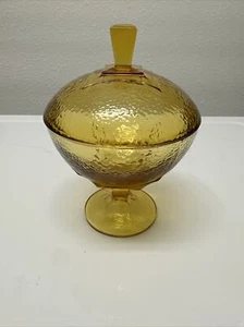 GELBE BERNSTEINFARBENE BONBONIERE AUS GLAS MIT DECKEL - Bild 1 von 4