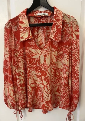Orange Silk Blouse Size L by Rixo Excellent Condition Collar v neck - Image 1 of 4