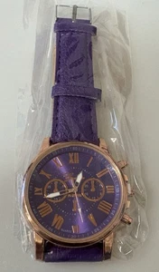 Reloj Geneva Cuarzo Bisel Púrpura y Dorado Unisex Nuevo - Imagen 1 de 4