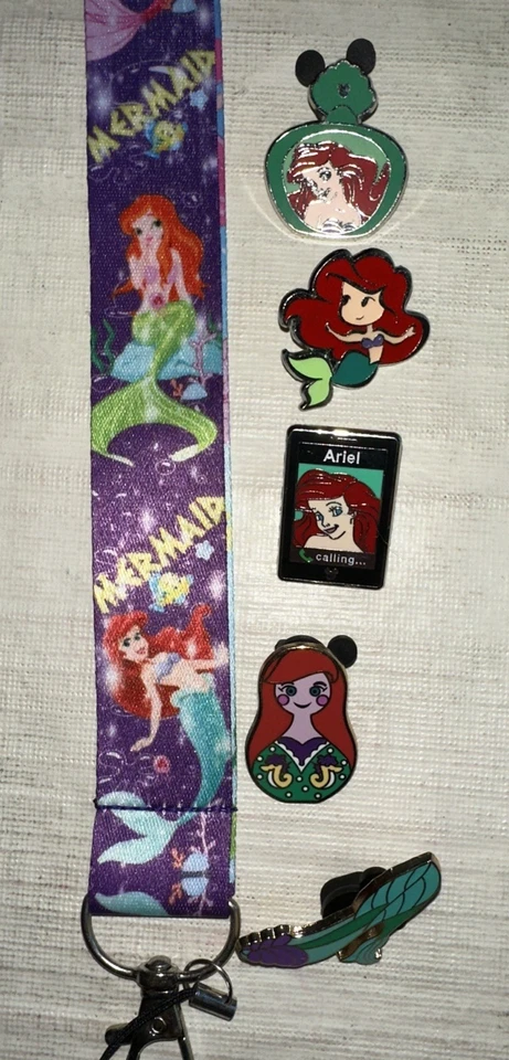 Ariel Little Mermaid Starter Lanyard Set With 5 Disney Park Trading Pins New USA - Image 1 of 1