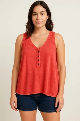 Camiseta sin mangas We The Free People Henley con botones sin mangas informal naranja talla grande M Foto 1 de 4