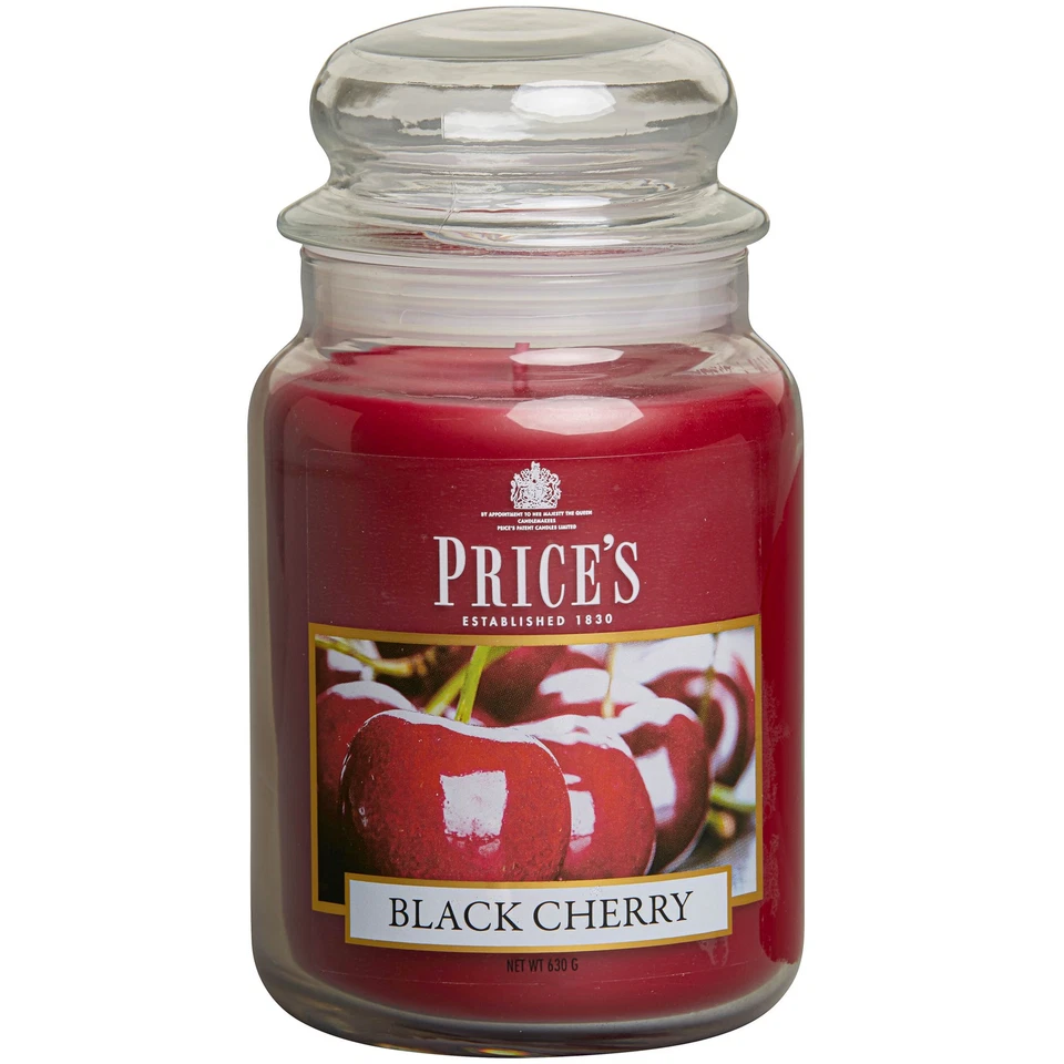 Price's Candles Large Glass Jar Black Cherry 150 Hours Burn Time Prices Candles — 第 1/1 张图片