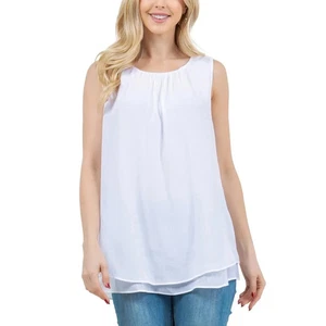 Blusa blanca sin mangas en capas XXL de Cristina B para mujer nueva sin etiquetas - Imagen 1 de 10