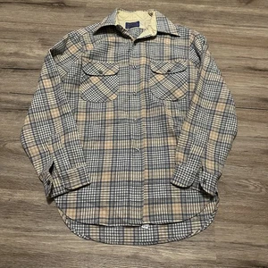 Vintage 70s Pendleton 100% Wool Flannel Long Sleeve Button Down Shirt Size Small - Picture 1 of 5