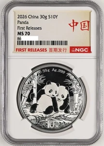 Moneda de plata panda China 2026 primeros lanzamientos NGC MS70 10 yuanes 30 g etiqueta roja 中国 - Imagen 1 de 2