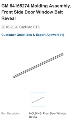 Cadillac CT6 2016-202 puerta delantera ventana revelar cinturón moldura GM PARTE #84165274 Foto 1 de 2