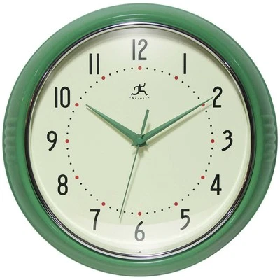 Infinity Instruments Wall Clock 12" Round Green Aluminum Retro Quartz Silent - Image 1 of 4