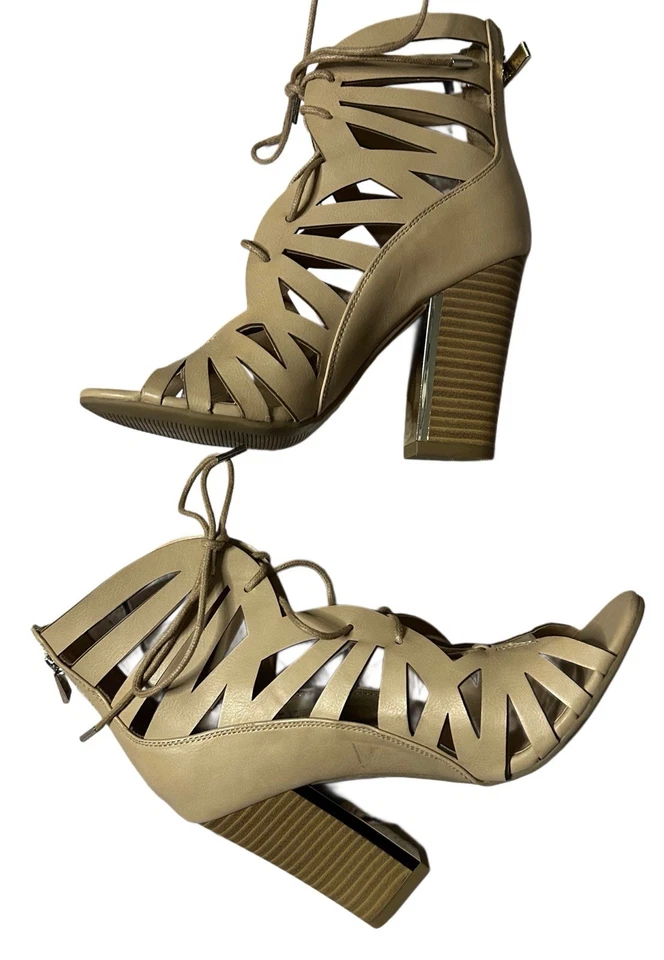 Call It Spring Cut Out Open Toe Lace Up Ankle Booties Shoes Size 5 Casual - Image 1 of 4