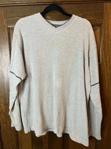Vintage Quicksilver Grey Ribbed V-Neck Long Sleeve Sweater Mens XL - Picture 1 of 3