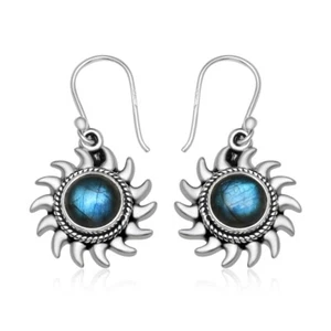 Labradorite Gemstone Sterling Silver Swirl Sun Drop Dangle Earring For Women - Picture 1 of 4