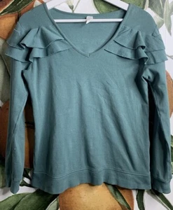 Camisa Kate Quinn Pequeña Verde Cuello en V Acanalada Manga Larga Algodón Orgánico - Imagen 1 de 5