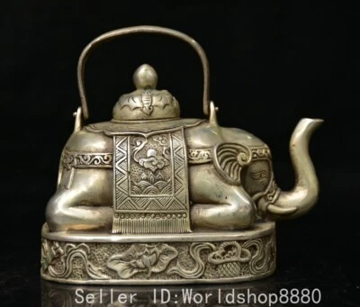 Tetera antigua china Xuande Maeked de cobre blanco Fengshui animal elefante de 5,2" Foto 1 de 4
