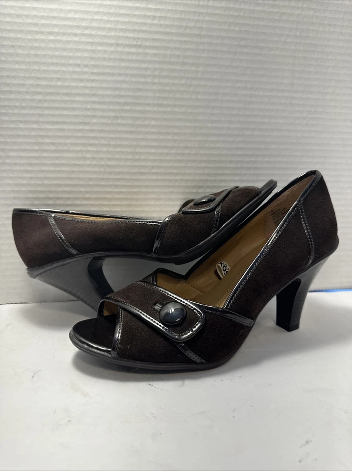 Merona Brown Leather Heel Pump Women Shoes 8M HHR6-4 LKNU - Image 1 of 4