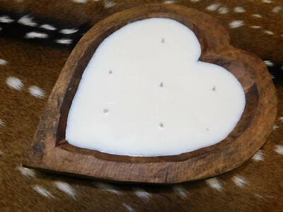 Carved Wooden Heart Dough Bowl Soy Wax Candle Scented LEMONGRASS SAGE Wood 2 LB  - Image 1 of 3