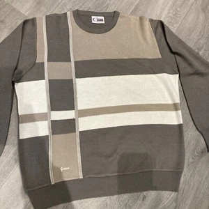 Gabicci Made In Italy Knit Jumper Colour Block 90s Retro beige Sweater Mens 2XL - Picture 1 of 8