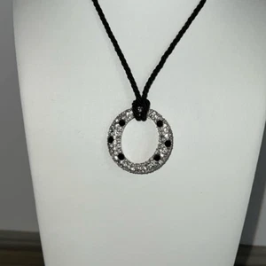Crystal Encrusted O Ring Necklace Clear And Black Crystals Cord Bohemian Classic - Picture 1 of 6