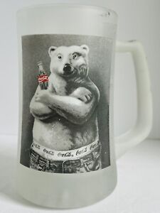 COCA COLA Polar Bear Frosted Heavy Glass Mug Stein Collectible Coke Vintage 1995