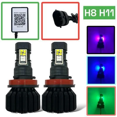 Bluetooth app remote RGB H8 H11 foglight headlight bulbs showcar multicolour - Image 1 of 4