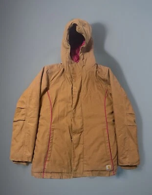 Girls CARHARTT Brown Jacket W/Pink Polyester Quilt Lining Size Large (14) CP9466 - Image 1 of 4