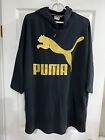 PUMA Women's Black Gold Spell Out Hoodie Long Sleeve Sweatshirt Dress Size L