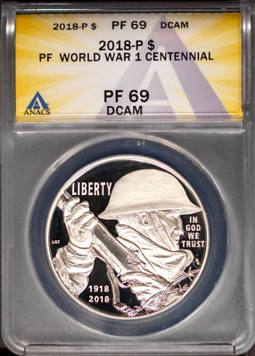 2018-P $1 Silver WWI Centennial PF69DCAM ANACS # 7695829 + Bonus - Image 1 of 2