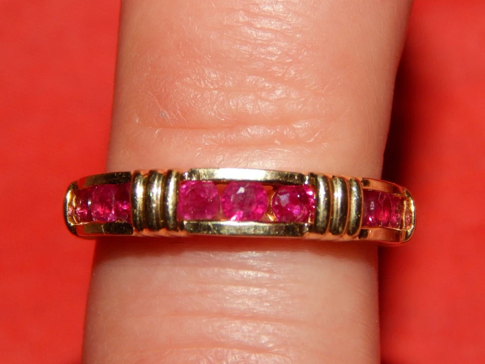 14K YELLOW GOLD  EFFY 1/2 TCW   RUBY BAND STACKING RING  SIZE 6.75 SIZEABLE  - Image 1 of 4