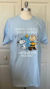 Gildan Lt Blue Peanuts Dance With Your Dog Snoopy Charlie B. Unisex L SS T-Shirt - Picture 1 of 8