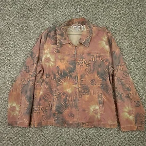 CHICOS DESIGN Womens 1 Brownish Red Floral Abstract Full Zip Denim Jacket - Picture 1 of 10