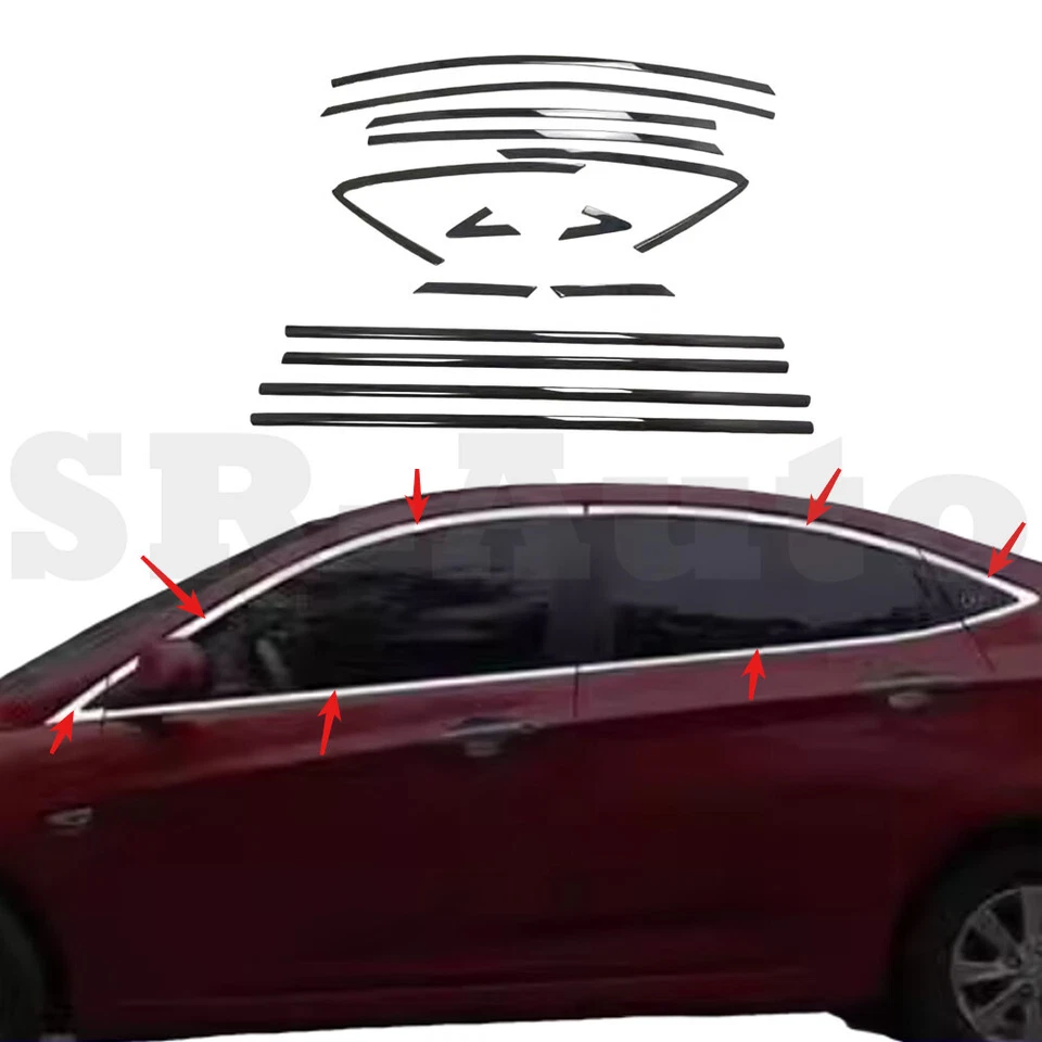 Windows Sill Molding Strip Trim For Hyundai Accent 2011-2016 Sedan Steel Black — 第 1/4 张图片