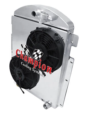 RN 3 Row Radiator,10" Fans,Shroud-1937 Chevy Master Deluxe Truck Chevy V8 Conv - Image 1 of 4