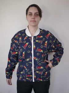 Vintage 70s Preppy Nautical Flags Sailboats Harrington Womens Jacket USA Union - Picture 1 of 8