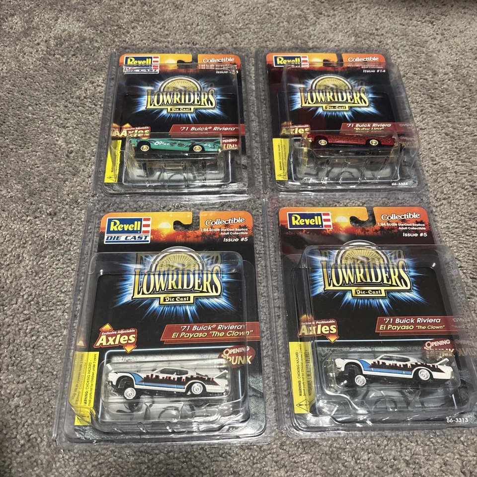 revell lowrider 1/64 71 buick riviera Lote de 4 Rubí Lipz 2 El Payaso 1 Verde Foto 1 de 4