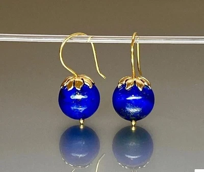 Naturale Lapislazzuli 10mm Sfera Orecchini 925 Argento Sterling Alta Qualità - Immagine 1 di 4