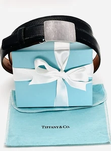 Tiffany & Co Sterlingsilber MÜNZRAND Schnalle mit amerikanischem schwarzem Eidechsenarmband. Gr.34 - Bild 1 von 16