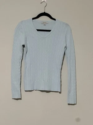Suéter Pullover MERONA Azul Claro Tejido con Cable Cuello en V Peso Medio Preppy Talla M�� Foto 1 de 4