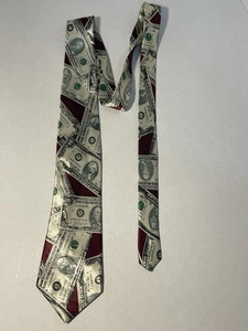 Studio 890 Men’s Necktie Money Dollars Bills Benjamin Red Allover Print Neck Tie - Picture 1 of 7