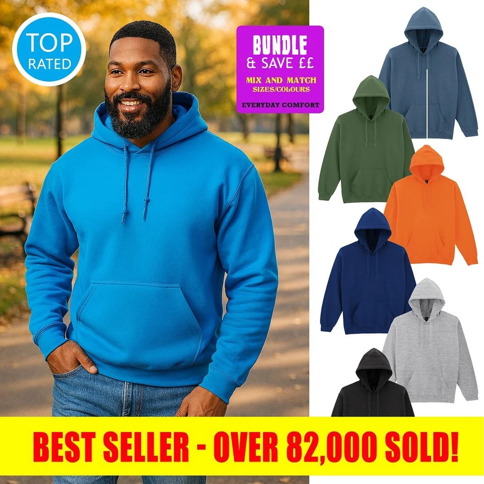 GILDAN Heavy Blend Hooded Sweatshirt Top Classic Plain Pullover Hoodie Men Women - Image 1 of 4