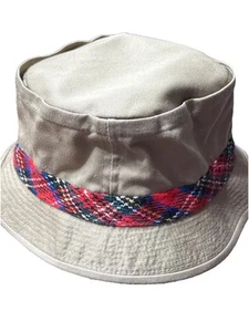 LL BEAN Vintage 60's Bucket Hat, Tan Plaid Accents, Size 7 1/4”, SCRIPT CURSIVE - Picture 1 of 6