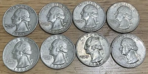 8 SILVER Washington Quarters ~ 1961-D 1962-D 1963-D ~ Denver Mint - Picture 1 of 4