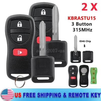 2 para Nissan Pathfinder 2007 2008 2009 2010 - 2012 mando a distancia llavero 3 botones + llave Foto 1 de 4