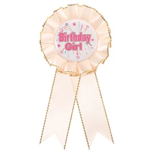 Birthday Girl Button Pin, 5.9"x2.8" Tinplate Ribbon Badge Pin, Champagne Pink - Picture 1 of 6
