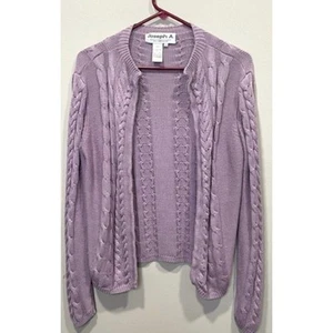 Vintage Joseph A. 100% Silk Open Front Lavendar Cardigan Classic Preppy Sz L - Picture 1 of 9