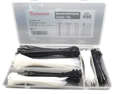 SUPERUN Zip Tie Kit 400 Pack Zip Ties Assorted Sizes 4 Inch 6 Inch 8 Inch Mix Pack In Bl