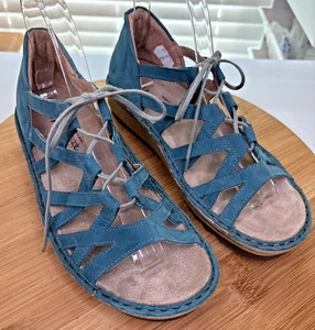 NAOT Yarrow Lace Up Gladiator Sandals Blue Nubuck Leather Womens Size 37 6-6.5 - Picture 1 of 12