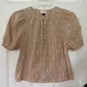Universal Thread XS hellbraun khaki bestickt kurze Puffärmel Bluse Top Shirt - Bild 1 von 6