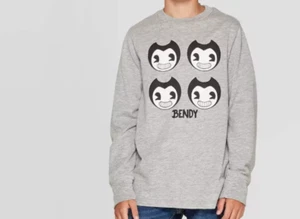 Boys Bendy And The Ink Machine Long Sleeve Tee shirt Grey Heather T Shirt New - Picture 1 of 1